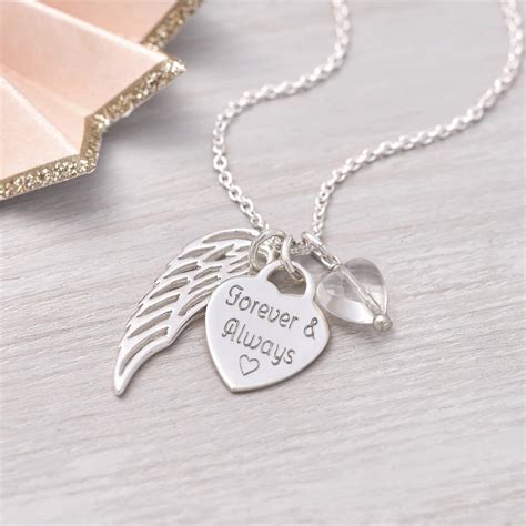 Personalised Sterling Silver Heart And Angel Wing Necklace Hurleyburley