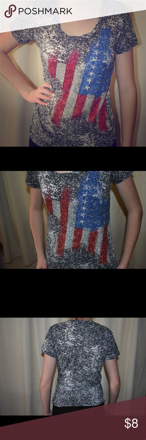 T Shirt Bedazzled American Flag Gems Bedazzled Star Designs