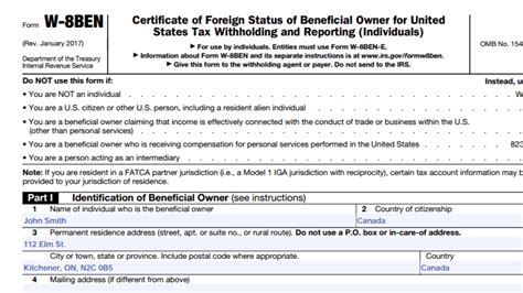 W 8ben Form Instructions For Canadians Cansumer