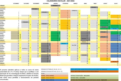 Calendário Escolar Ano Letivo 20212022 Sa