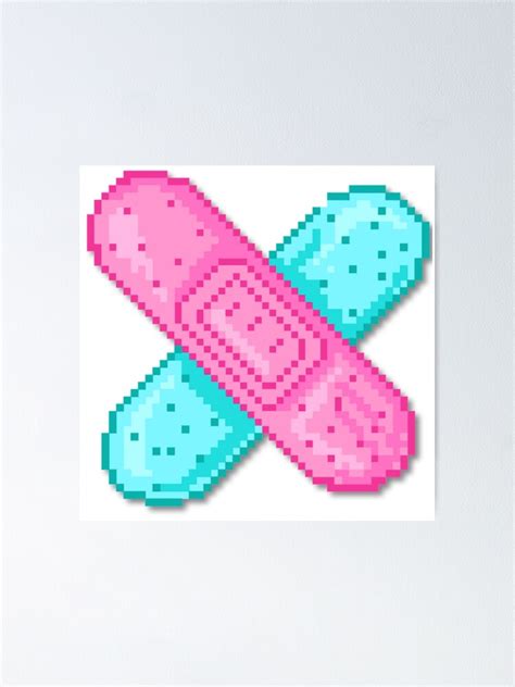 Cute Pink And Blue Pixel Bandages Poster For Sale By Chelseavine