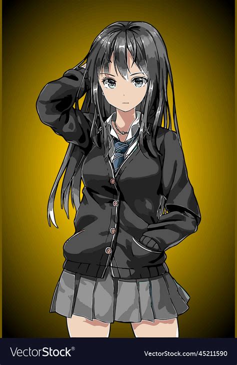 Anime Girl Wearing Black Jacket Template Vector Image