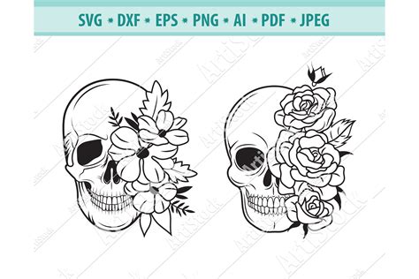 Skull Svg File, Flower Skull svg, Skull Head png, dxf, eps (1122442