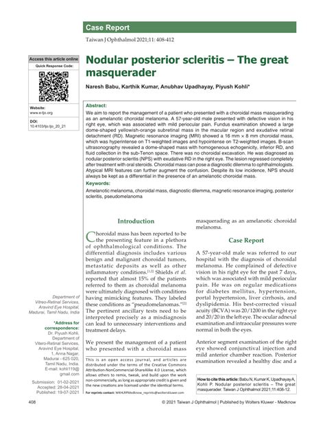 Download Pdf Nodular Posterior Scleritis The Great Masquerader