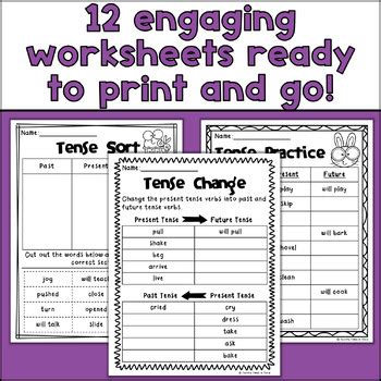 Verb Tenses Unit Printables For Past Present And Future TPT