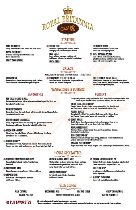 The traditional meal is rarely eaten nowadays, apart from on sundays. Las Vegas British Pub Menu - Royal Britannia Gastropub