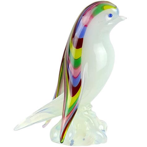 Archimede Seguso Murano Vintage Opal Rainbow Feathers Italian Art Glass