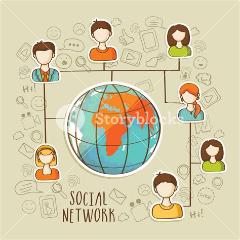 Global Social Network Concept With Illustration Of People Connecting By