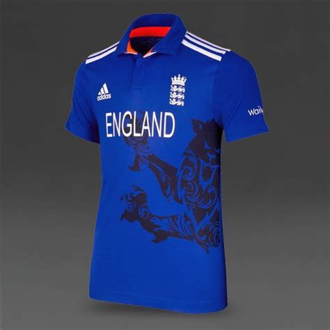 A navy blue motif with a fine red border around the collar and the edge of the. England Cricket Team ODI Jersey | England cricket team ...