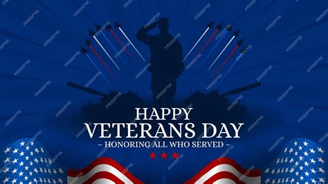 Premium Vector Happy Veterans Day Greeting Card With Usa Waving Flag
