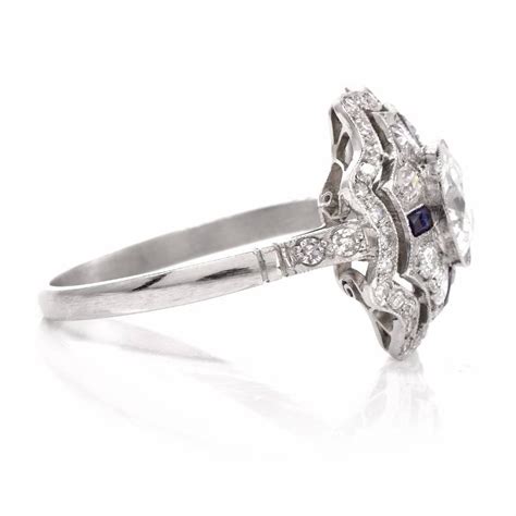 Art Deco Diamond Sapphire Platinum Engagement Ring For Sale At 1stdibs
