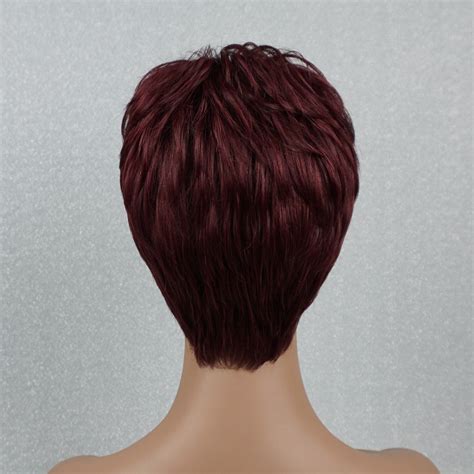 Burgundy Pixie Cut 100 Human Hair Wig With Bangs Short Wigs Etsy
