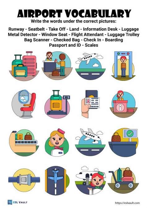 Free Airport Vocabulary With Pictures Worksheets In Pdf Form These Handouts Have Various Wo