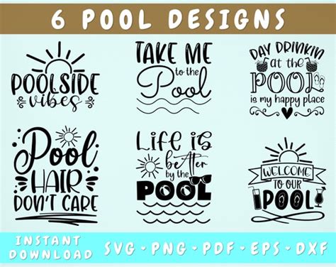 Pool Quotes Svg Bundle 6 Designs Pool Sayings Svg Life Is Etsy