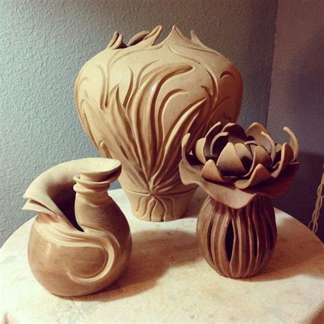 Beautiful Carved Pottery Flowing Lines And Curves Nouveau Organic