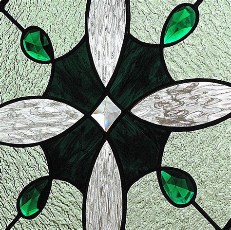 stained glass geometric jeweled suncatcher panel hunter green