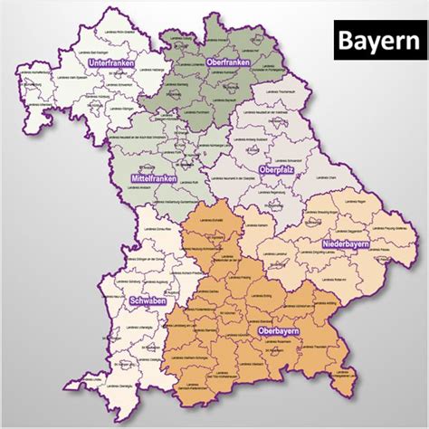Der freistaat bayern wird womöglich einen weiteren regierungsbezirk bekommen. PowerPoint-Karte Bayern Regierungsbezirke Landkreise ...