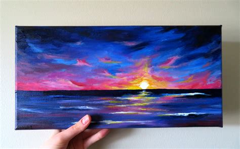 Painting Unframed Sunset Painting Of Seascape Original Handmade