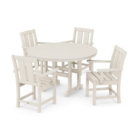 Polywood Mission 5 Piece Farmhouse Plastic Round Outdoor Dining Set In