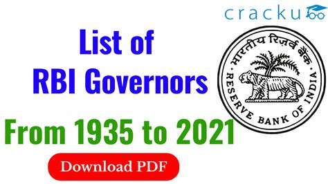 List Of Rbi Governors From 1935 To 2021 Download Pdf Cracku