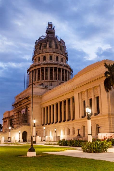 Night View Of The National Capitol Of Cuba In Havana Stock Photo