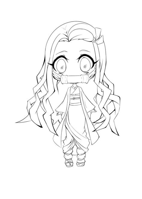 Nezuko Lineart By Sugarmetalart On Deviantart Chibi Coloring Pages
