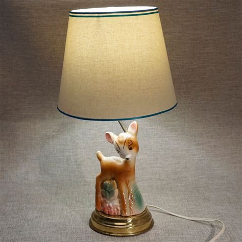 Ceramic Bambi Nursery Lamp Vintage 1950s Walt Disney With Shade Mid