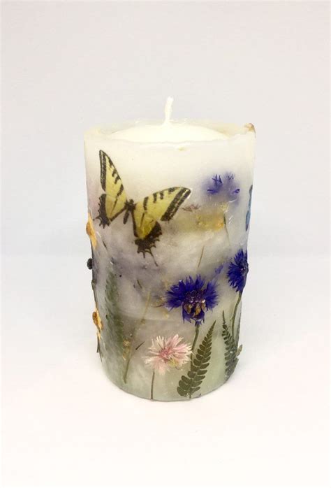Botanical Candle With Butterflies And Wild Flowers