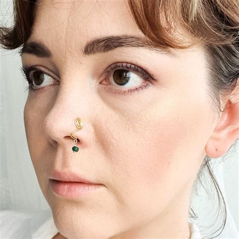 Dangle Nose Ring Gold Nose Cuff Beaded Nose Ring Fake Nose Etsy