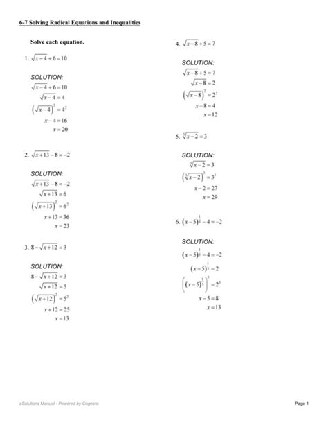 Solving Radical Equations Worksheet Algebra 2