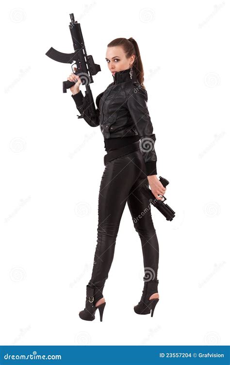 Woman Posing With A Guns Stock Images Image 23557204