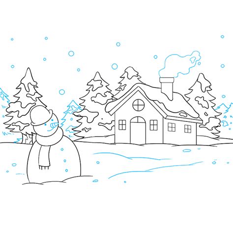 How To Draw A Winter Scenery Really Easy Drawing Tutorial