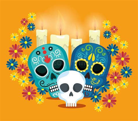 Skulls With Flowers To Celebrate Day Of The Dead Stock Vector