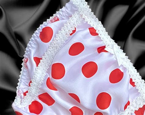 White Satin Polka Dot Sissy Frilly Tanga Knickers Briefs Panties Sizes 10 24 Ebay