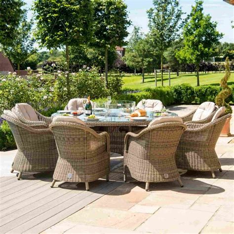 Maze Rattan Winchester 8 Seat Round Fire Pit Dining Set With Heritage