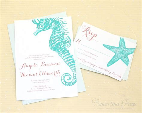 A great bridal shower starts with the invites. beach theme shower invitations | Seahorse wedding ...