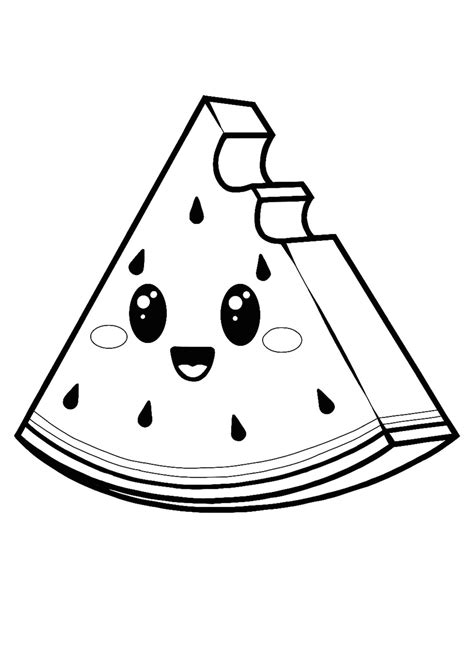 Kawaii Watermelon Coloring Pages - 4 Free Kawaii Food Coloring Sheets