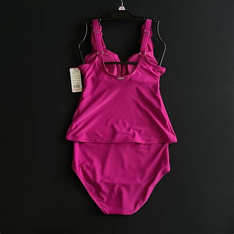 Nwt Womans Small Dkny Pink Ruffle Tankini 2 Piece Set Swimsuit Uv Spf