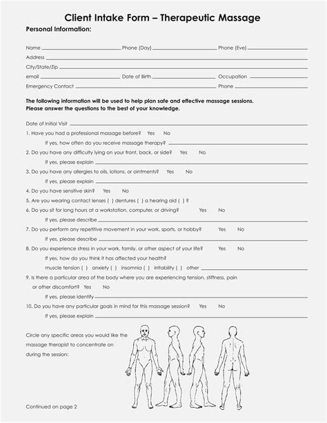 Therapy Intake Form Fresh Massage Medical Intake Form Template Massage Intake Forms