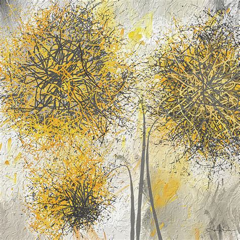 Brighter Blooms Yellow And Gray Modern Artwork Painting By Lourry