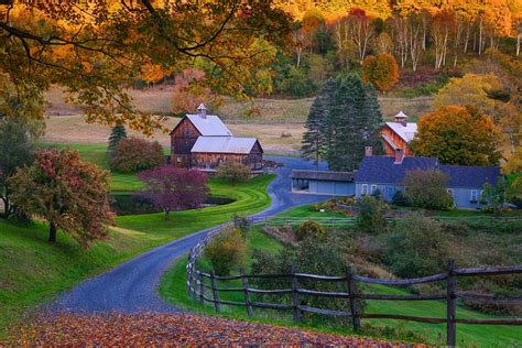 Usa Autumn Roads Village Vermont Nature Wallpapers Hd Desktop