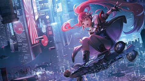 82803 Anime Girl Sci Fi City 4k Wallpaper
