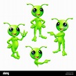 A cute cartoon green alien Martian character with antennae in various ...