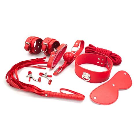 Bdsm Sex Bondage Set Red Leather Handcuffs Spreader Bar With Steel Pipe