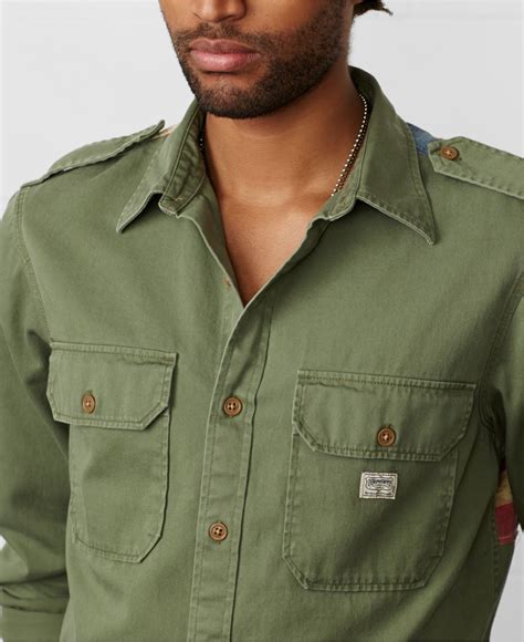 Denim Supply Ralph Lauren Flag Back Military Shirt In Green For Men Lyst