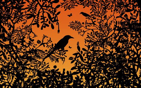 Wallpaper Leaves Black Illustration Birds Animals Plants