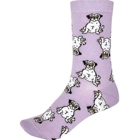 River Island Light Purple Pug Print Ankle Socks 6 Liked On Polyvore Featuring Intimates