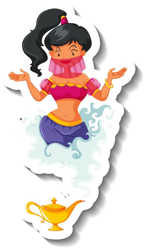 Genie Lady Coming Out Of Magic Lamp Cartoon Character Sticker 3916975