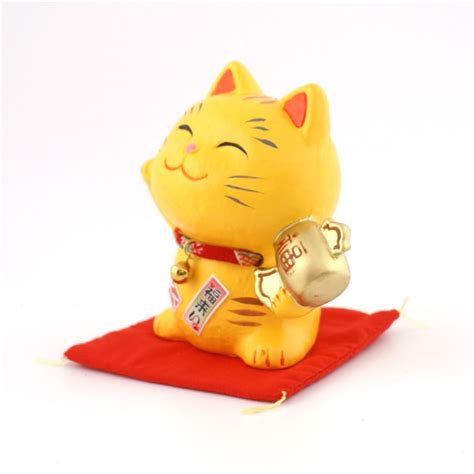 Gato Japonés Lucky Manekineko De Cerámica Shiawase Tora S Pata Derecha