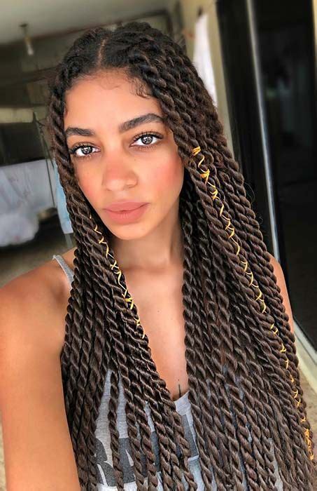 Long Brown Senegalese Twists With Cords Senegalese Twist Braids Senegalese Twist Hairstyles